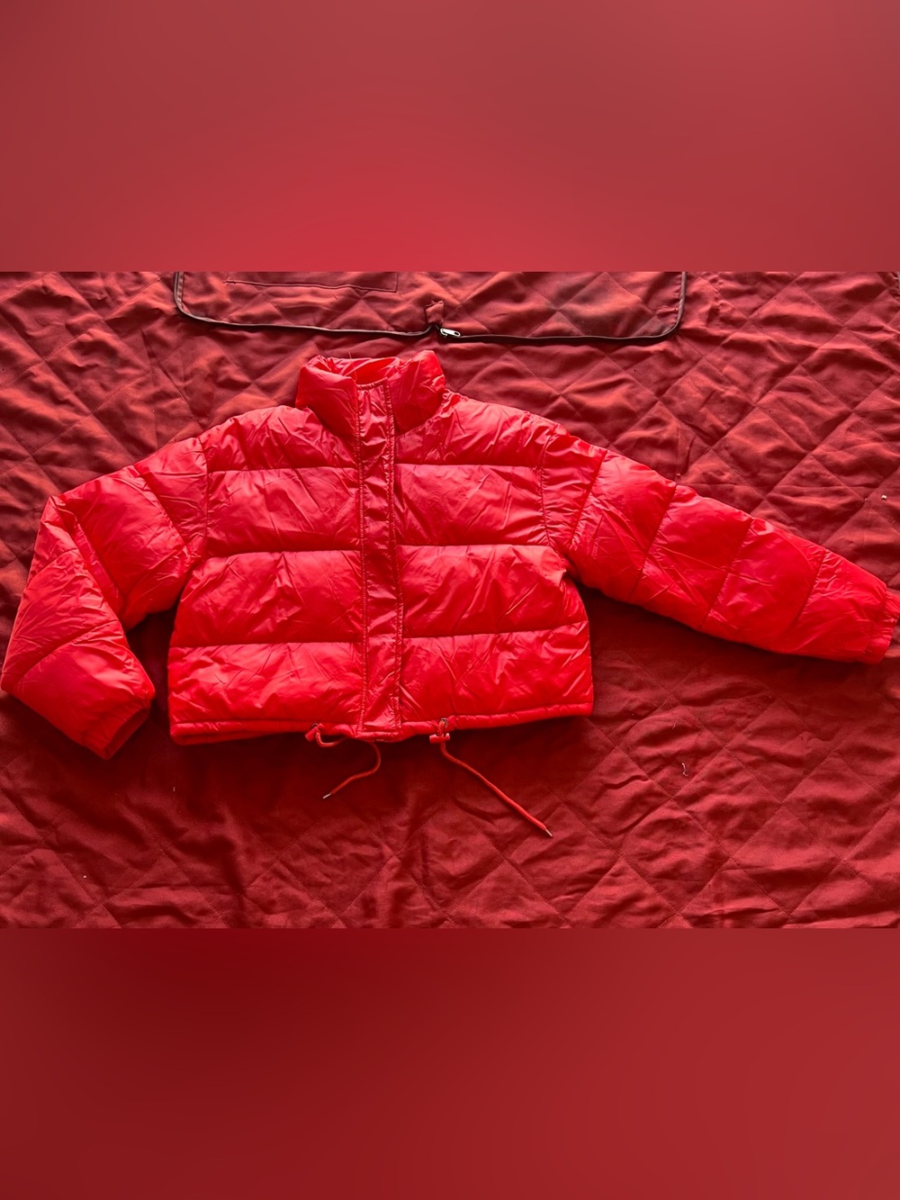 Red Puffer Jacket - Lightweight Cropped Coat Unbranded